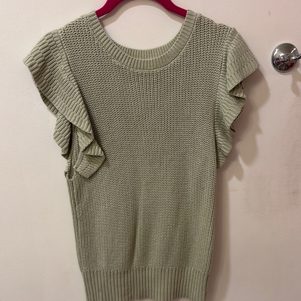 South Moon Under Ruffled Sleeve Knit Top in Sage Green